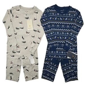 NEW Petit Lem Kids Size 5 Holiday Pajama Set Organic Cotton Dog Lot of 2 Bundle